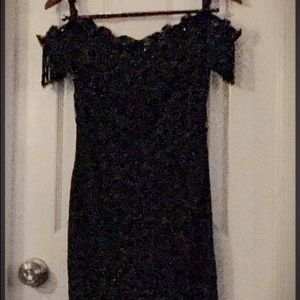 Lace/ satin black pencil skirt dress